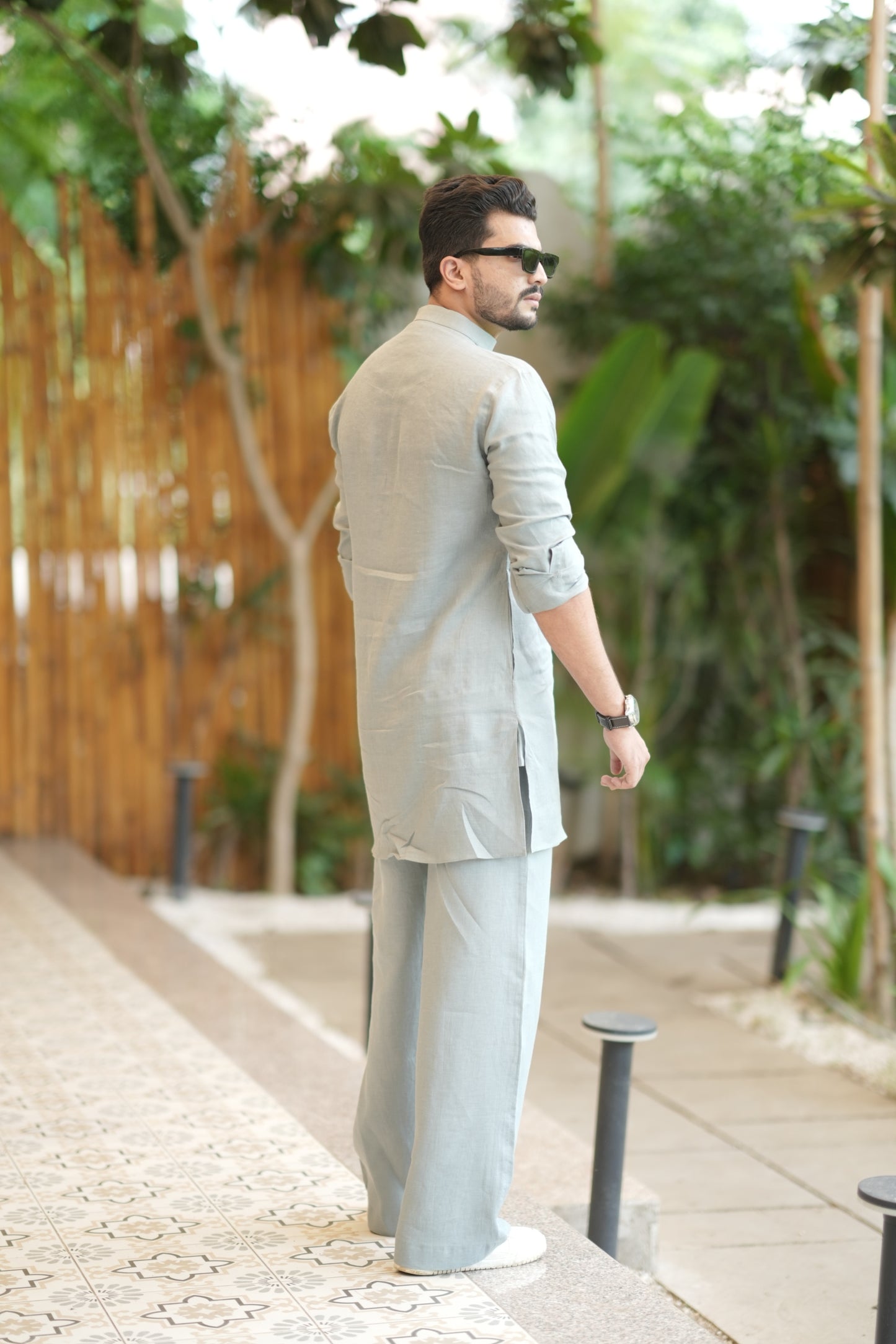 Greenish Grey Kurta Pyjama Pocket Set