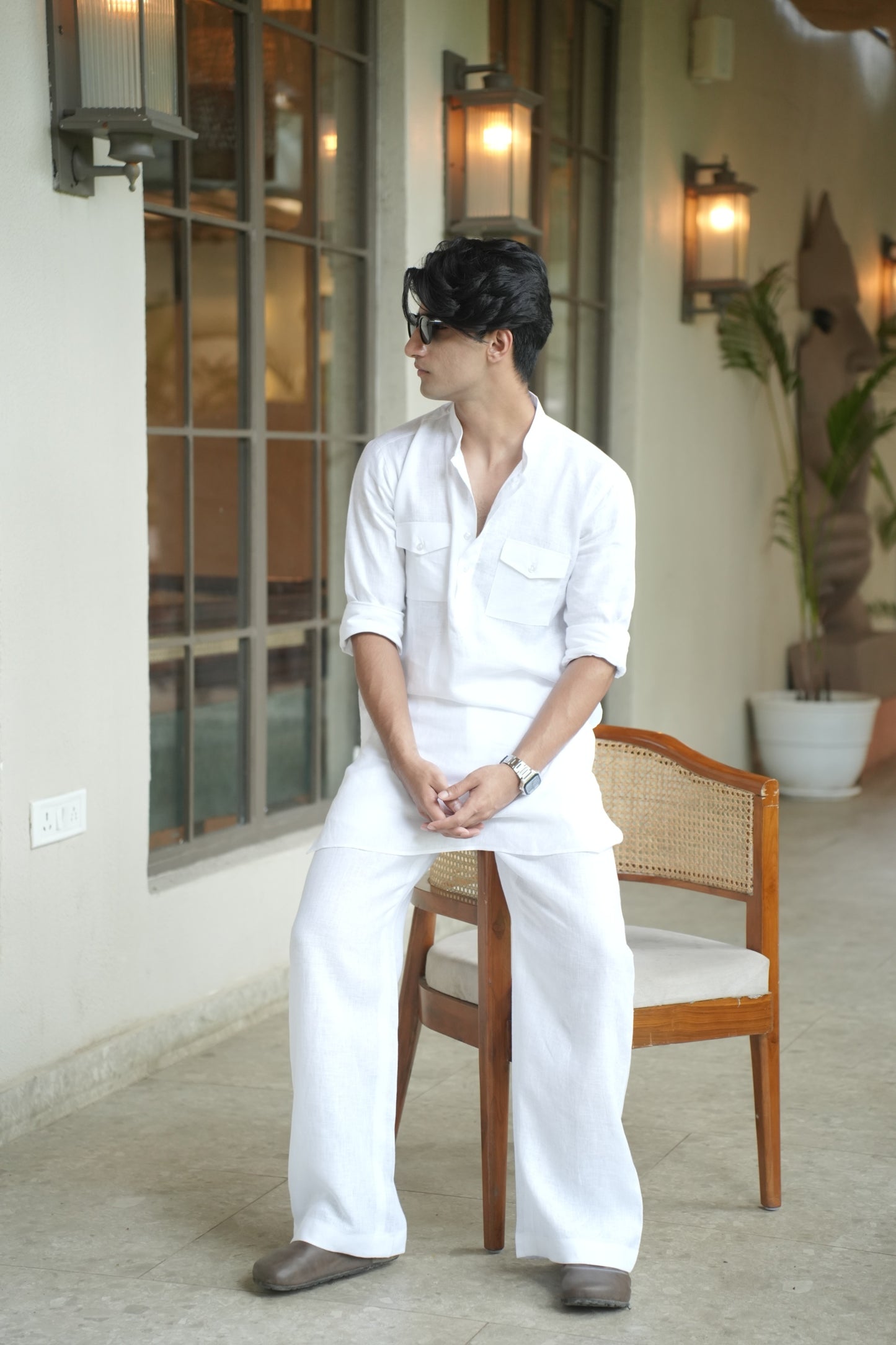 Pure White Kurta Pyjama Pocket Set