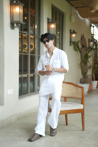 Pure White Kurta Pyjama Pocket Set
