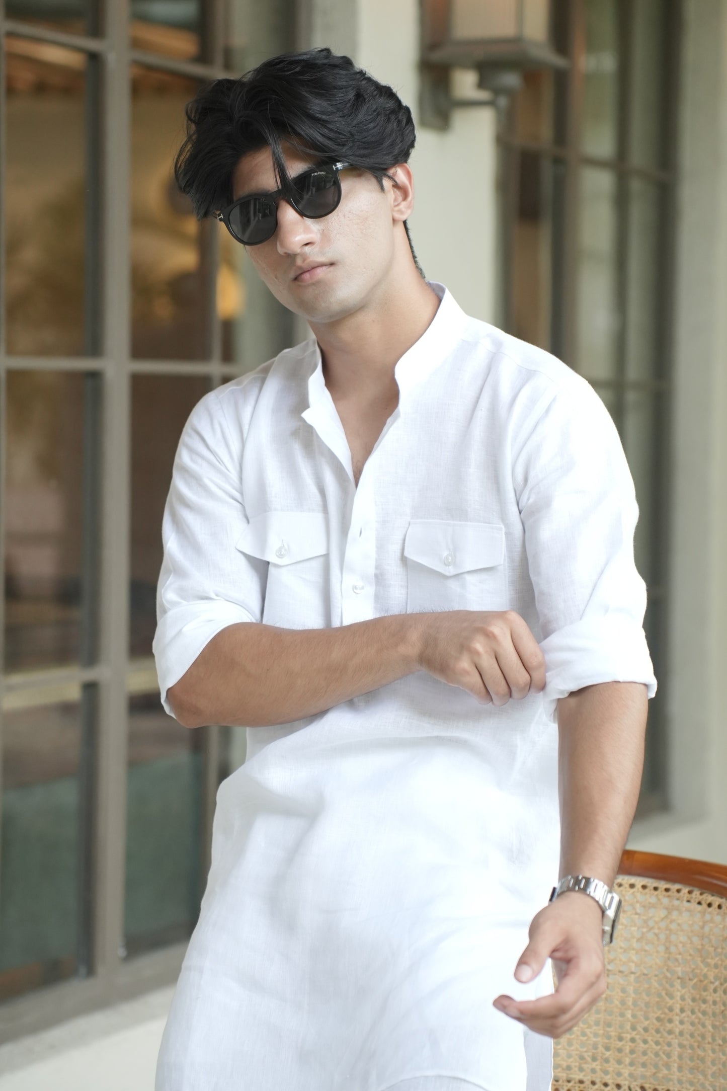 Pure White Kurta Pyjama Pocket Set