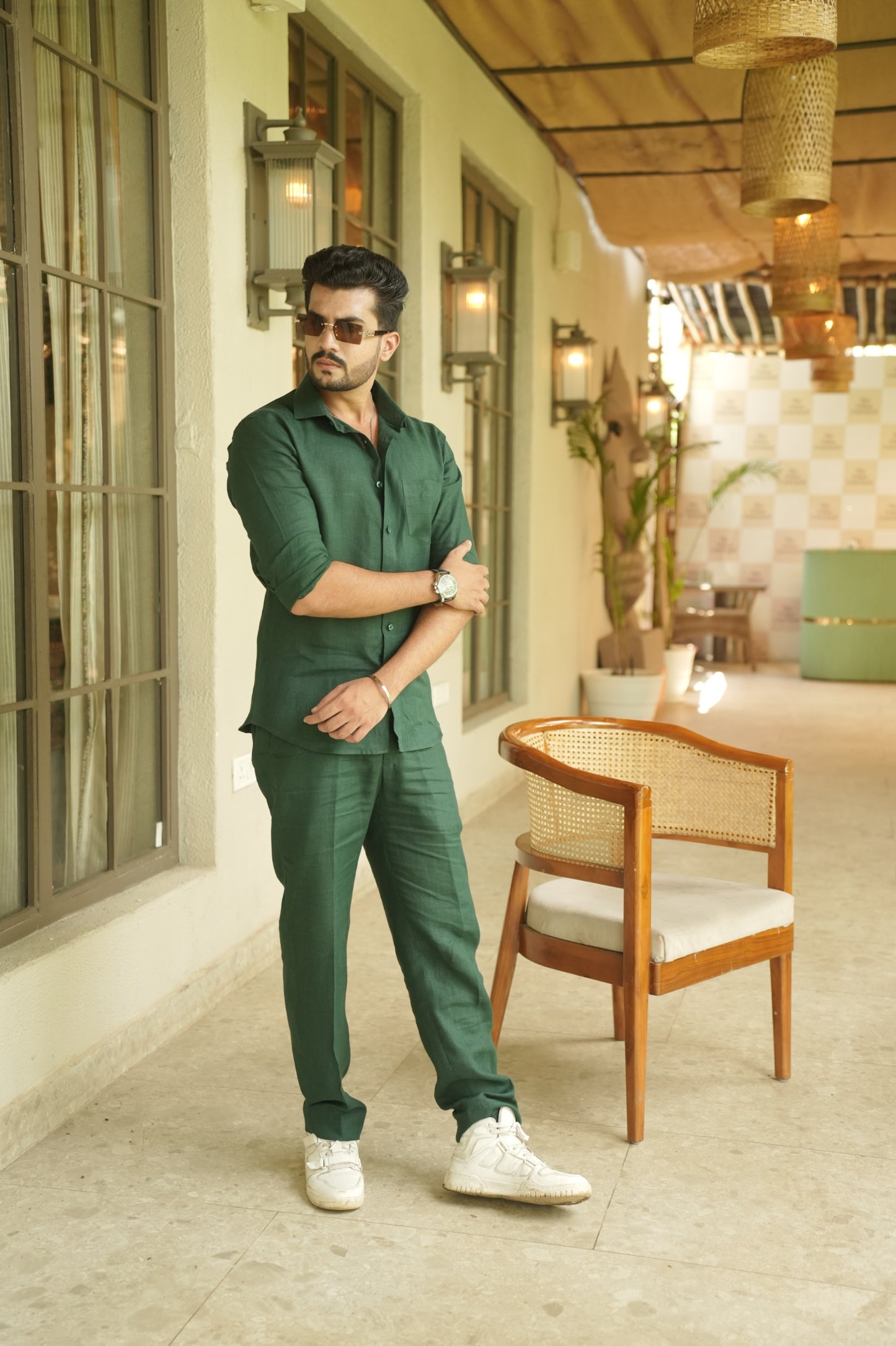 Green Linen Cord Set