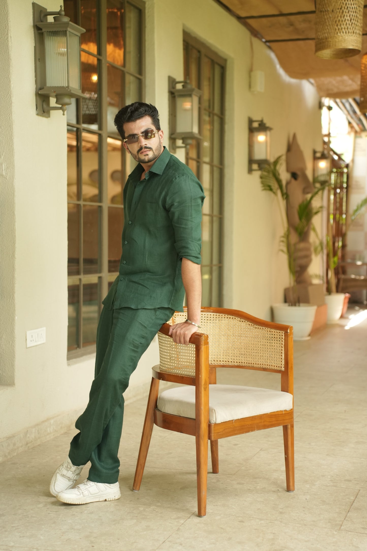 Green Linen Cord Set