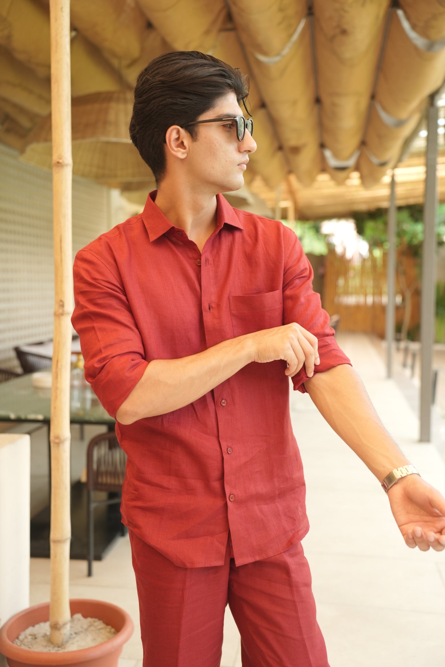 Matt Mehroon Linen Cord Set