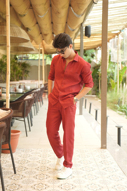 Matt Mehroon Linen Cord Set