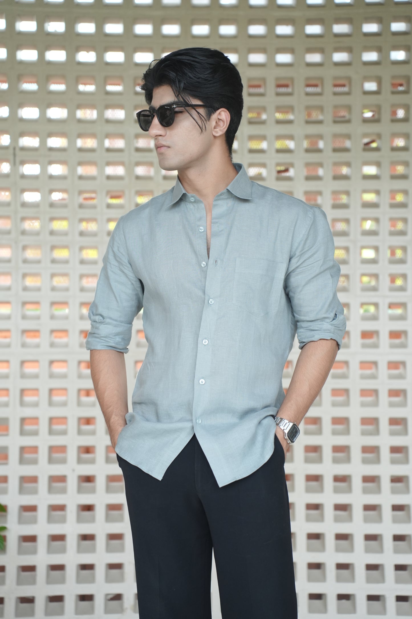 Greenish Grey Linen Shirt