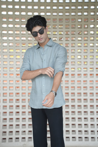 Greenish Grey Linen Shirt