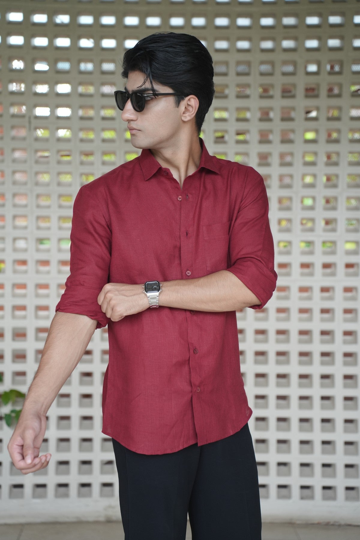 Matt Mehroon Linen Shirt