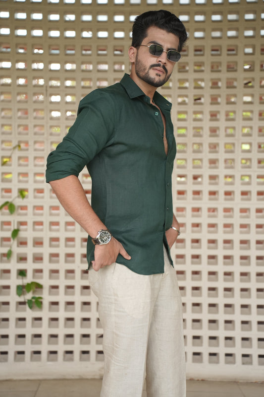 Bottle Green Linen Shirt