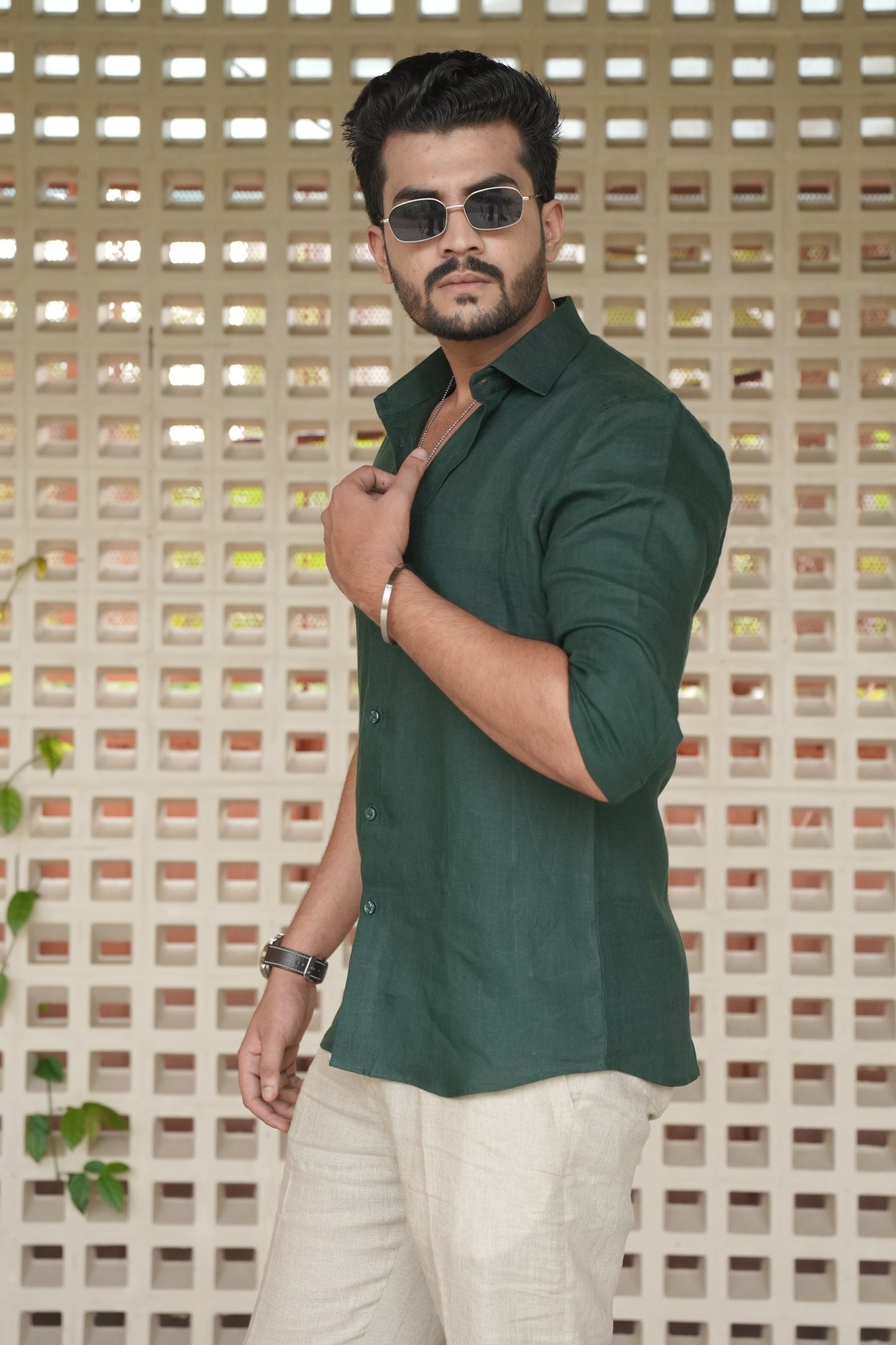 Bottle Green Linen Shirt