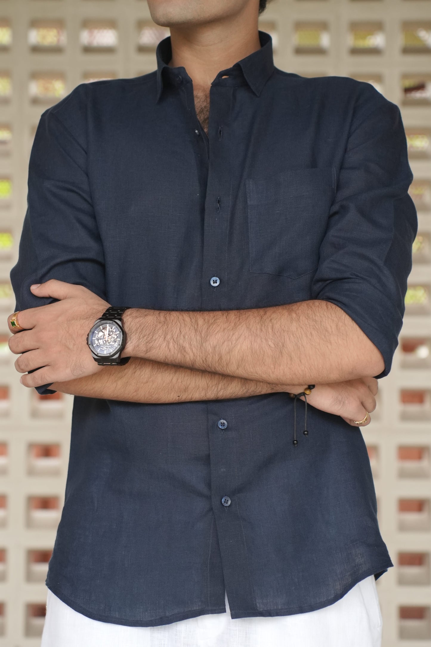 Navy Blue Linen Shirt
