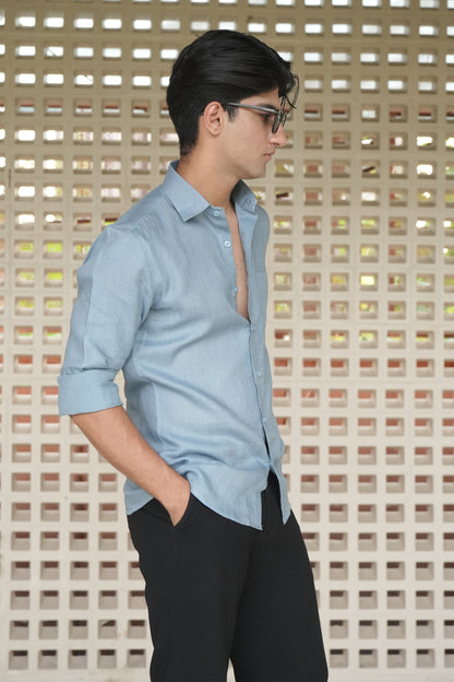 Denim Blue Linen Shirt