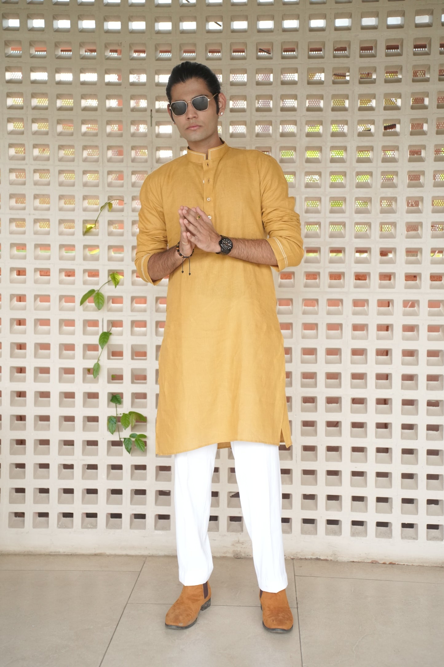 Turmeric Yellow Long Traditional Kurta Pyjama Set
