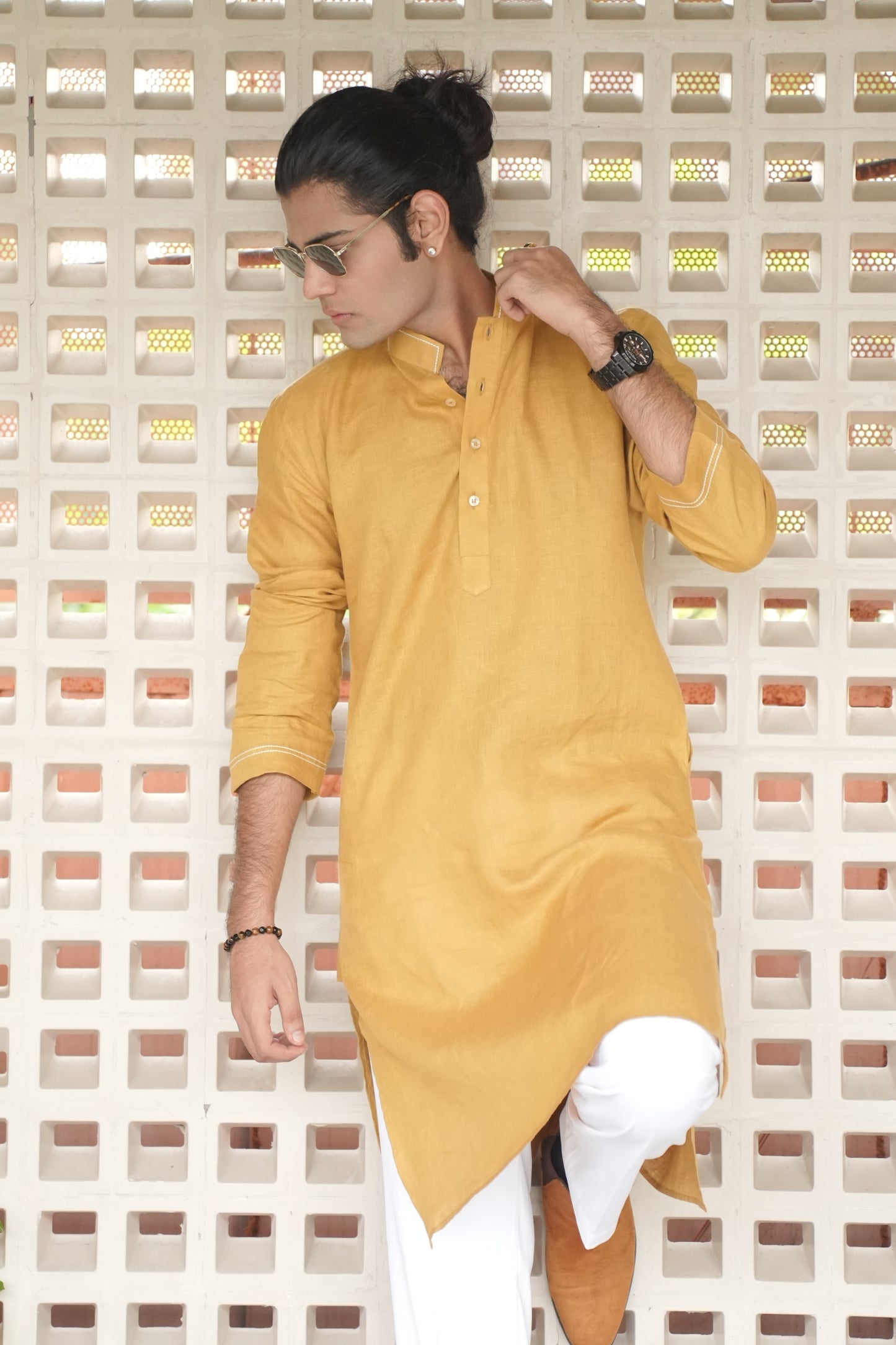 Turmeric Yellow Long Traditional Kurta Pyjama Set