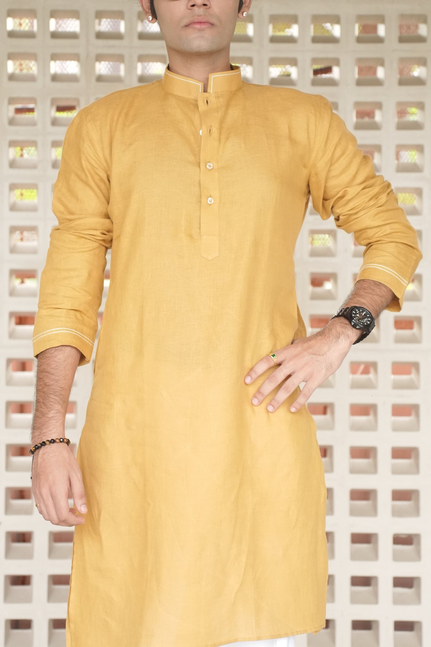 Turmeric Yellow Long Traditional Kurta Pyjama Set