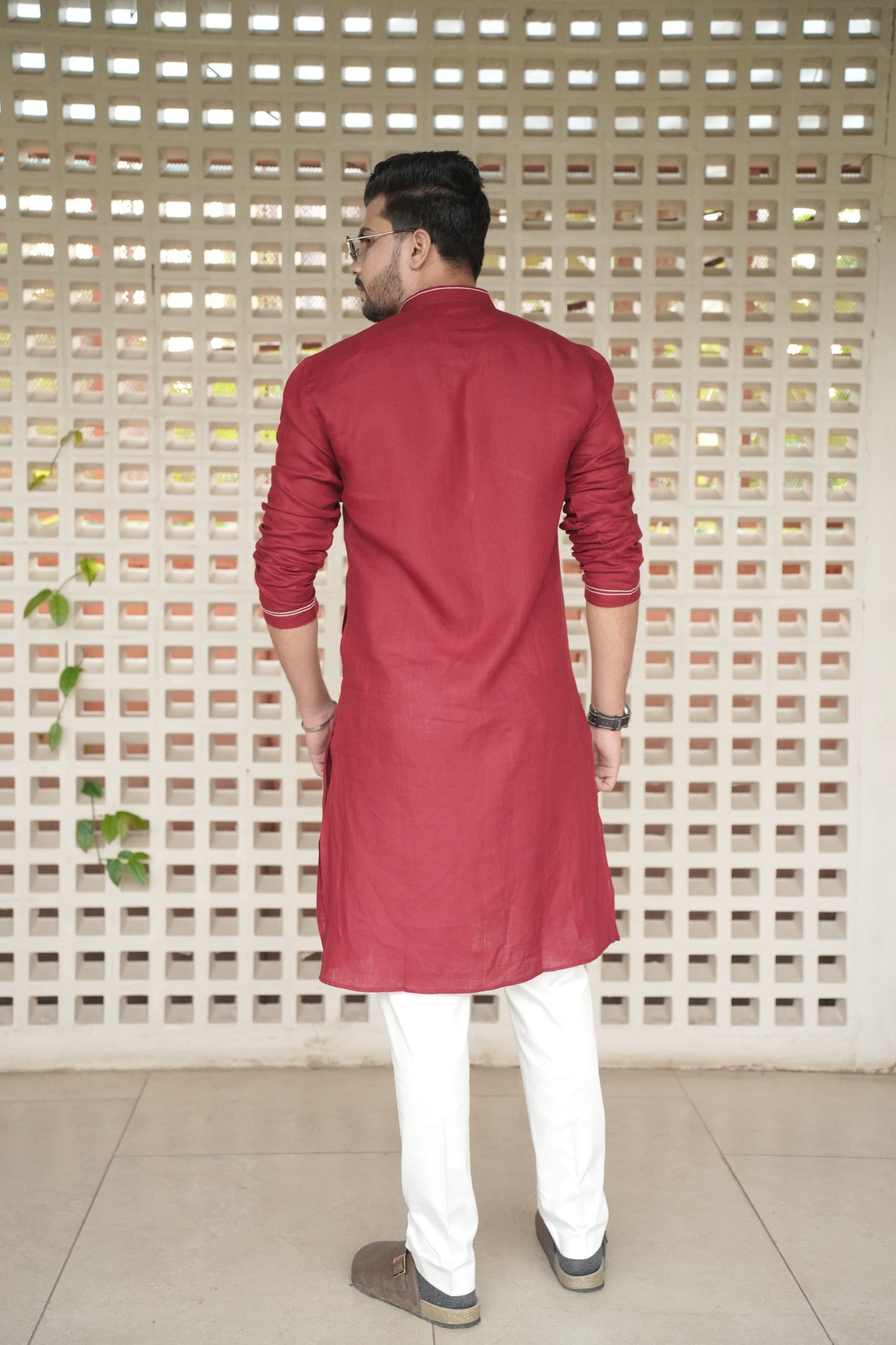 Matt Mehroon Long Traditional Kurta Pyjama Set