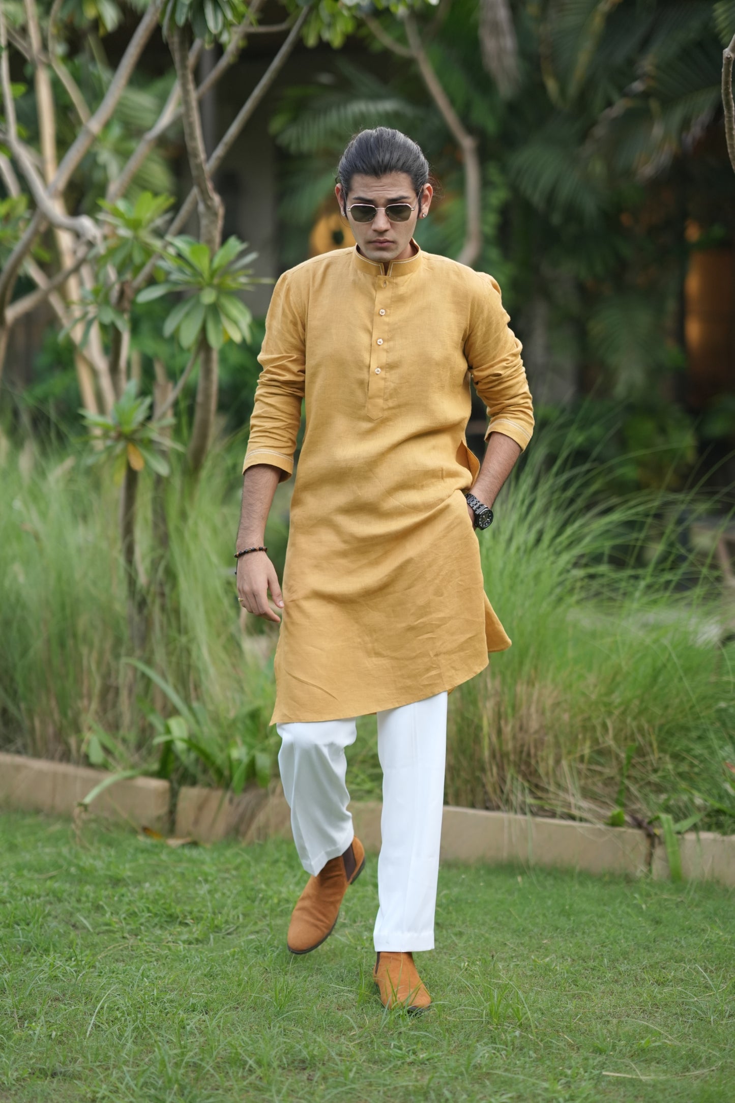 Turmeric Yellow Long Traditional Kurta Pyjama Set