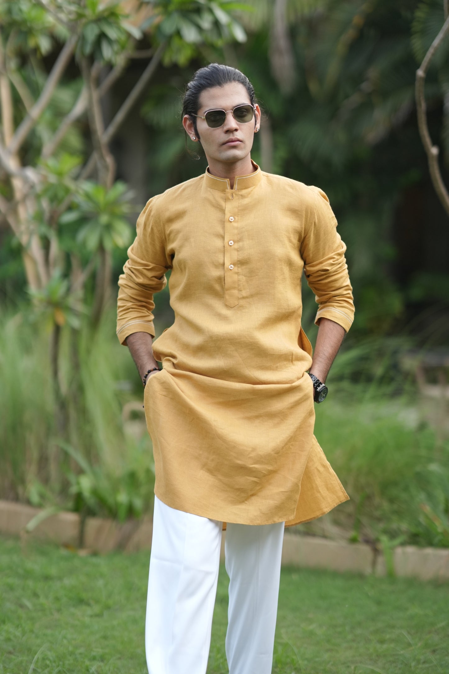 Turmeric Yellow Long Traditional Kurta Pyjama Set