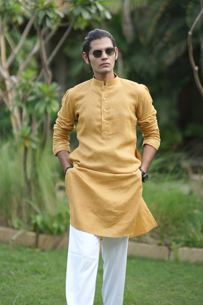 Turmeric Yellow Long Traditional Kurta Pyjama Set