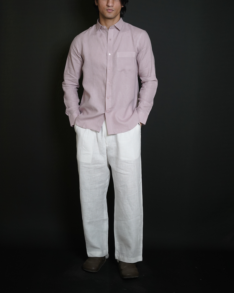 Dusty Pink Shirt & White Loose Pant Combination