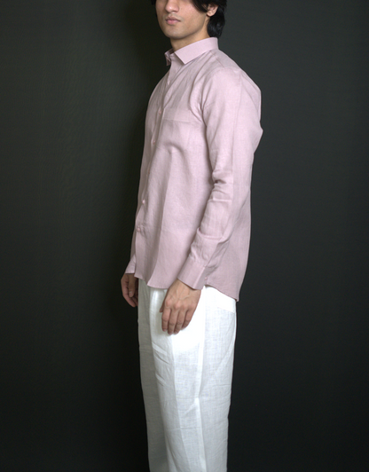 Dusty Pink Shirt & White Loose Pant Combination