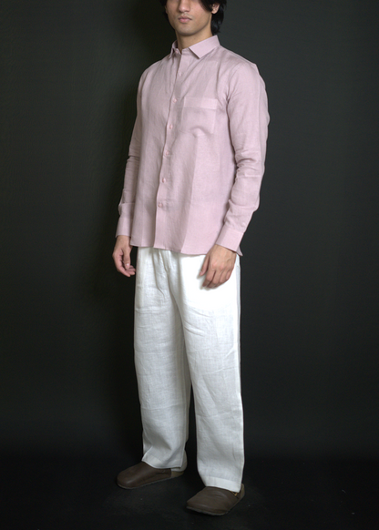 Dusty Pink Shirt & White Loose Pant Combination