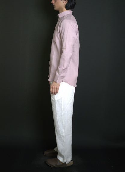 Dusty Pink Shirt & White Loose Pant Combination