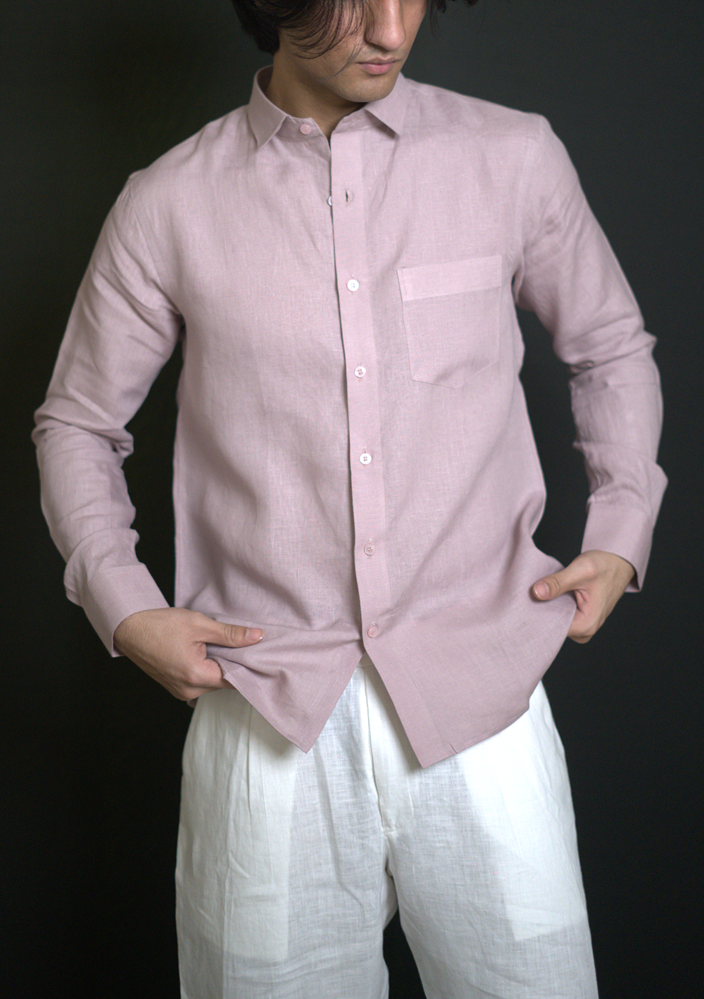 Dusty Pink Shirt & White Loose Pant Combination