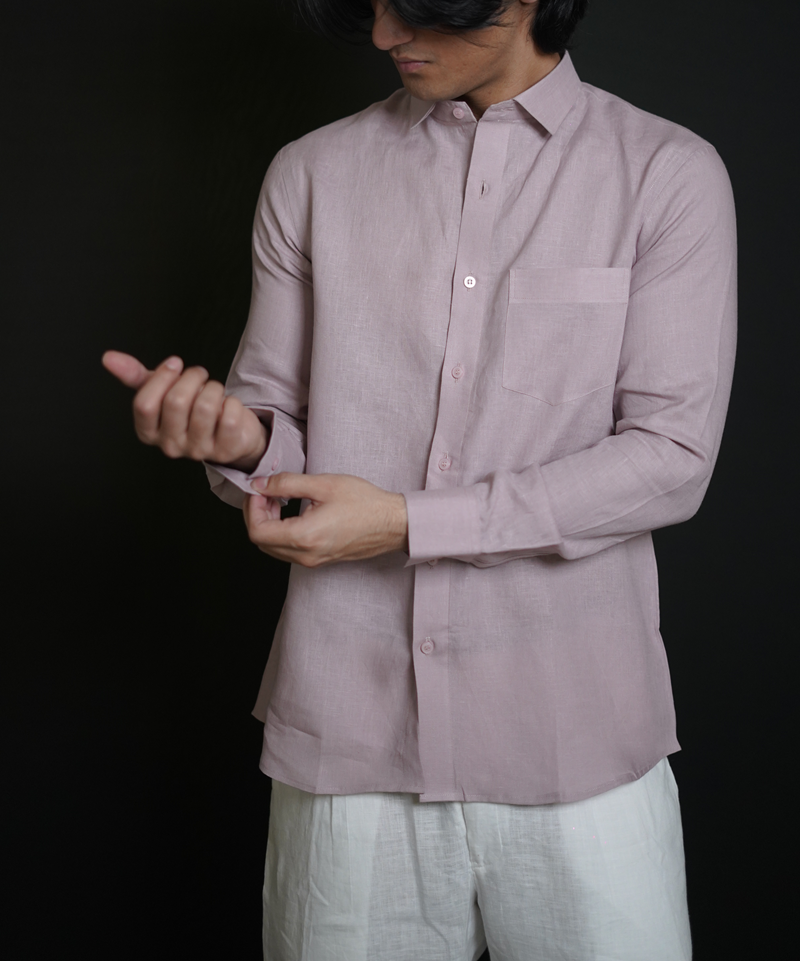 Dusty Pink Shirt & White Loose Pant Combination