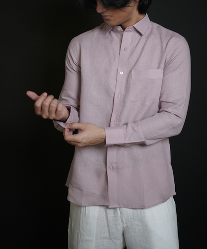 Dusty Pink Shirt & White Loose Pant Combination