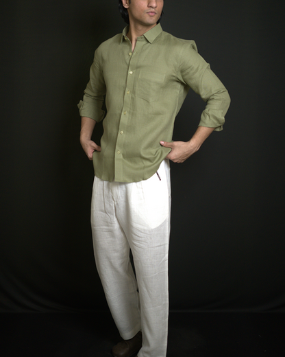 Mehndi Green Shirt & White Loose Pant Combination