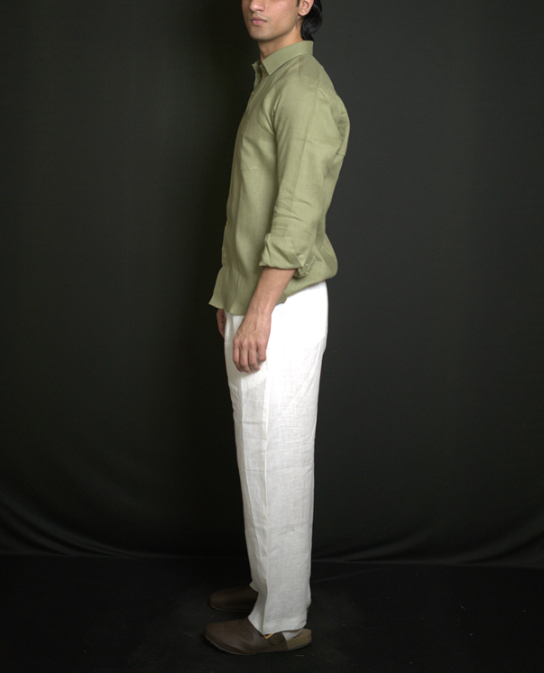 Mehndi Green Shirt & White Loose Pant Combination