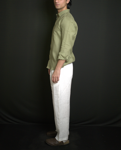 Mehndi Green Shirt & White Loose Pant Combination