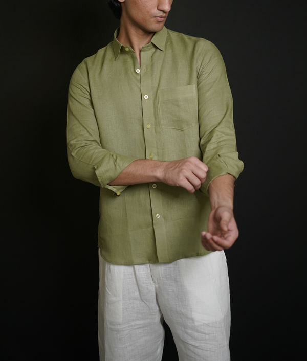 Mehndi Green Shirt & White Loose Pant Combination