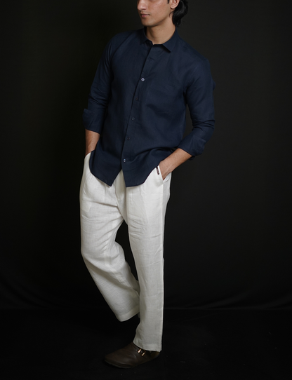 Navy Blue Shirt & White Loose Pant Combination