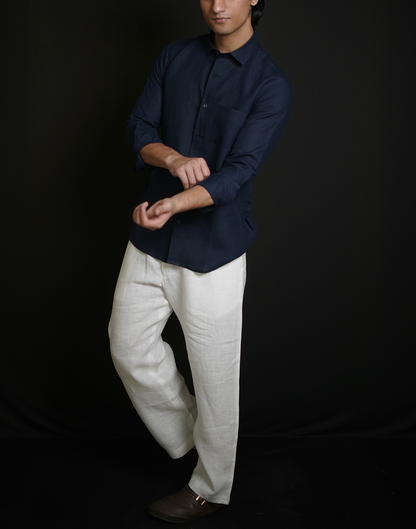 Navy Blue Shirt & White Loose Pant Combination