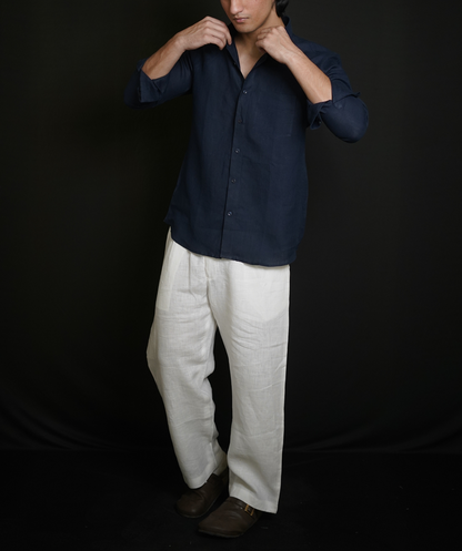 Navy Blue Shirt & White Loose Pant Combination