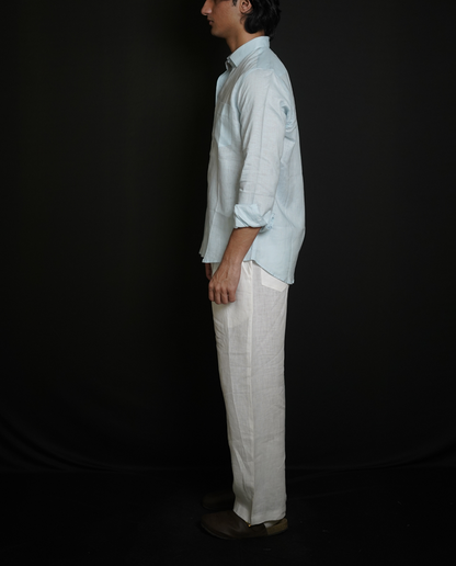 Sky Blue Shirt & White Loose Pant Combination