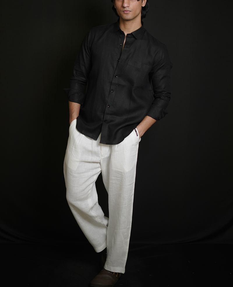 Classic Black Shirt & White Loose Pant Combination