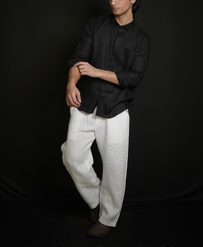 Classic Black Shirt & White Loose Pant Combination