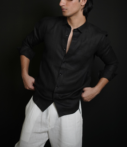 Classic Black Shirt & White Loose Pant Combination