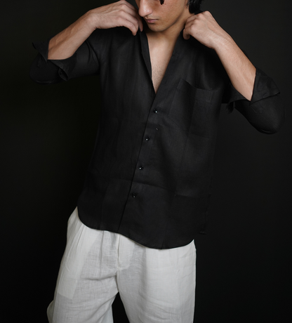 Classic Black Shirt & White Loose Pant Combination