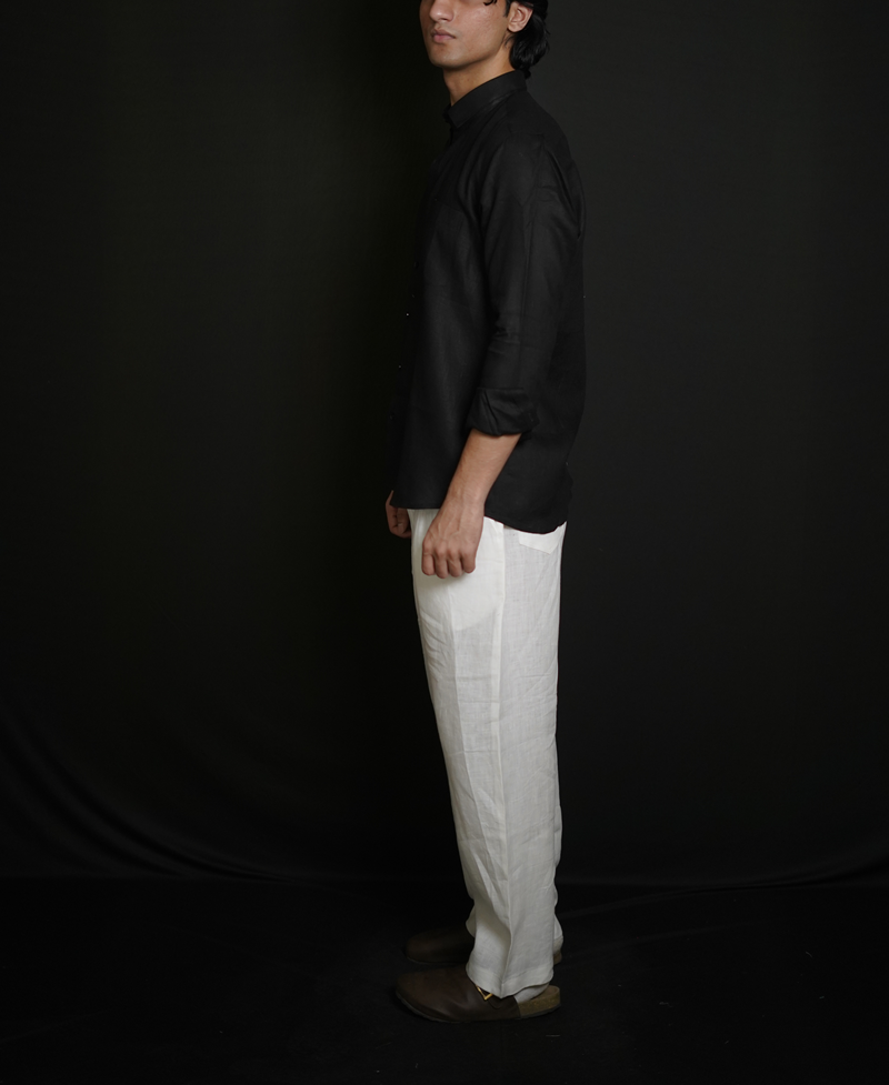 Classic Black Shirt & White Loose Pant Combination