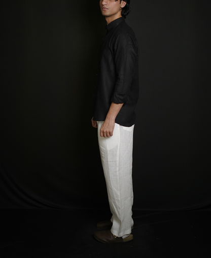 Classic Black Shirt & White Loose Pant Combination