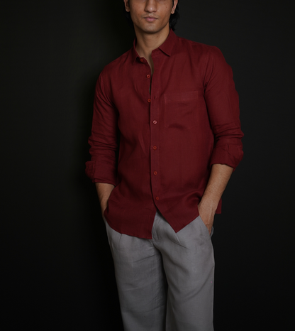 Matt Maroon Shirt & Grey Loose Pant Combination