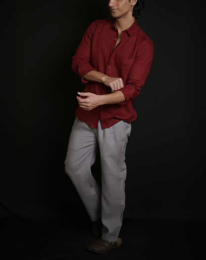 Matt Maroon Shirt & Grey Loose Pant Combination