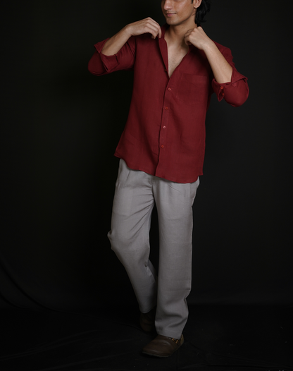 Matt Maroon Shirt & Grey Loose Pant Combination