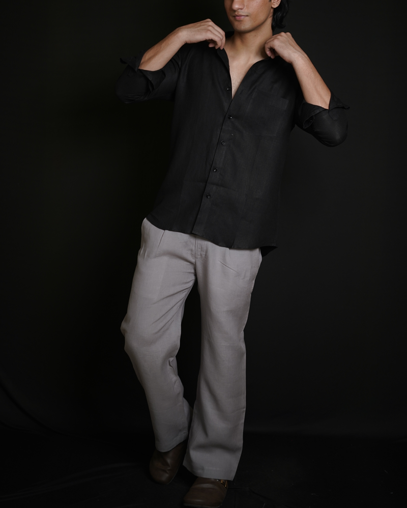 Classic Black Shirt & Grey Loose Pant Combination