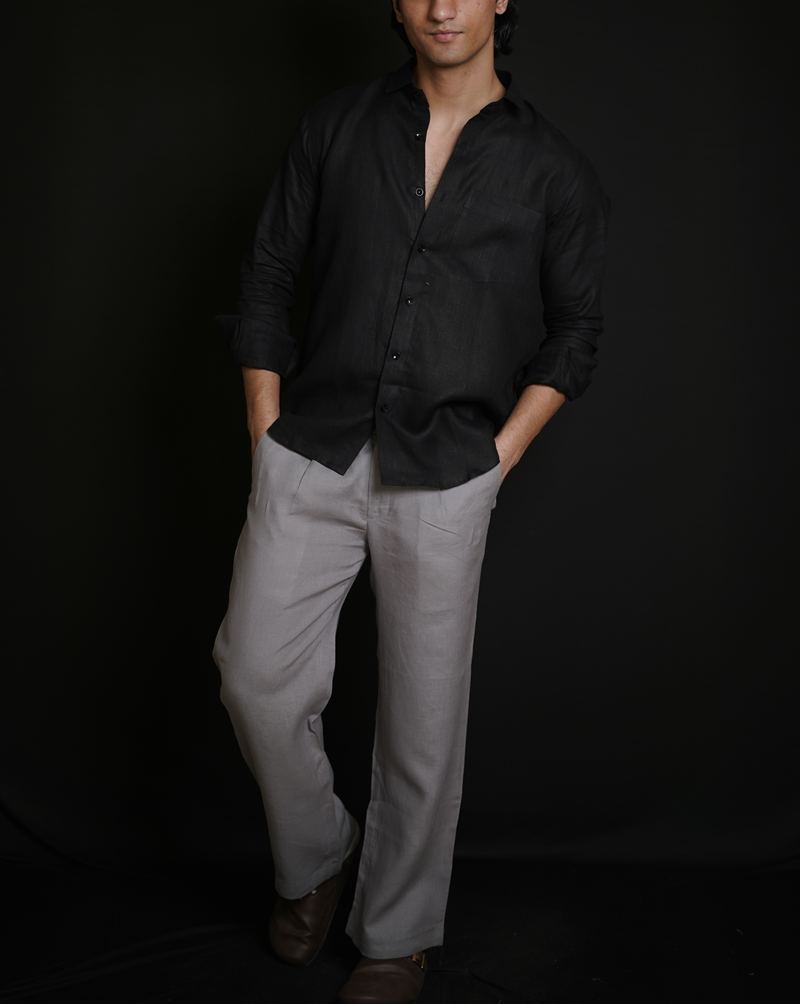Classic Black Shirt & Grey Loose Pant Combination