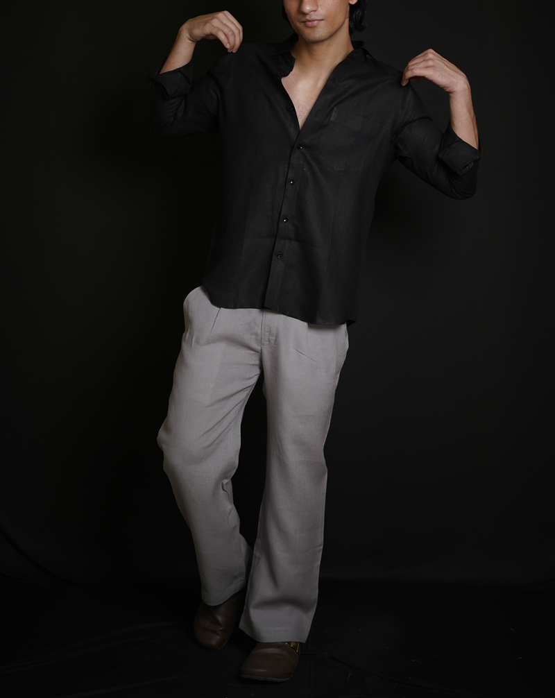 Classic Black Shirt & Grey Loose Pant Combination