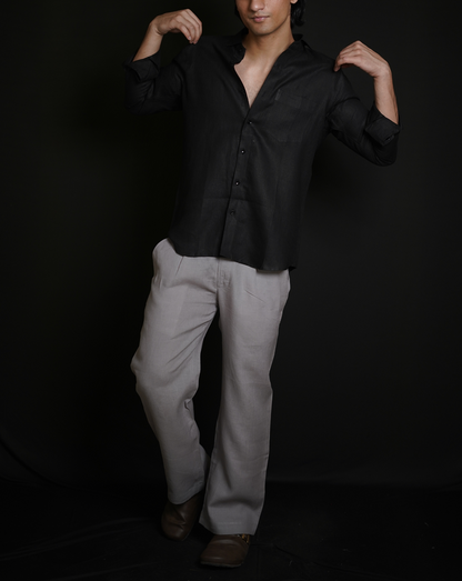 Classic Black Shirt & Grey Loose Pant Combination